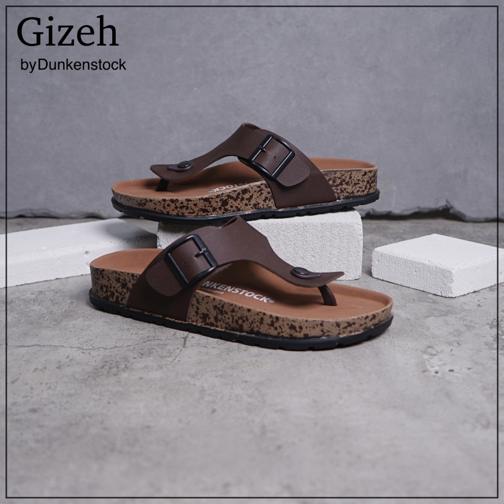 Dunkenstock GIZEH Sandal Jepit Pria Sandal Kulit Cowok Model Birken Sol Karet Puyuh Variasi Gesper Kekinian