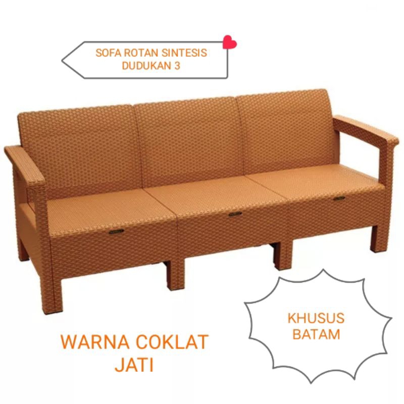 NAPOLLY SOFA ROTAN SINTESIS DUDUKAN 3 COKLAT JATI ( BATAM )