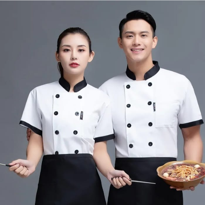 Baju Koki Chef Jacket cook Resto kitchen kemeja koki Unisex lengan Pendek