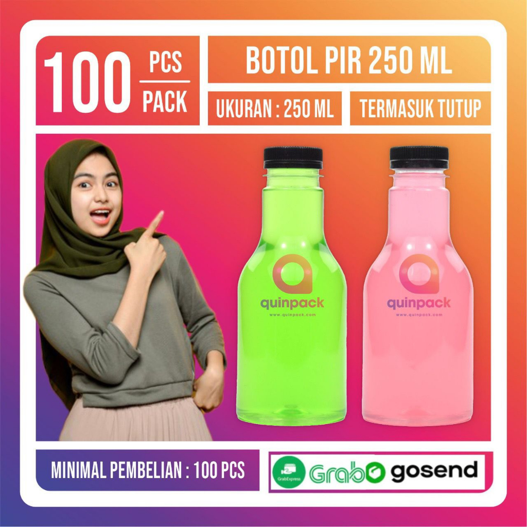 Botol Plastik Pir 250 ML - Botol Almond Pir 250ML - Murah Kopi Jus Madu - Kale Cantik Unik 250ML