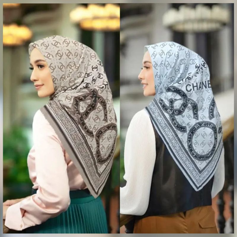 Promo Hijab Segi Empat Motif CNL/ Grosir Hijab/ Kerudung Segiempat Voal Printing