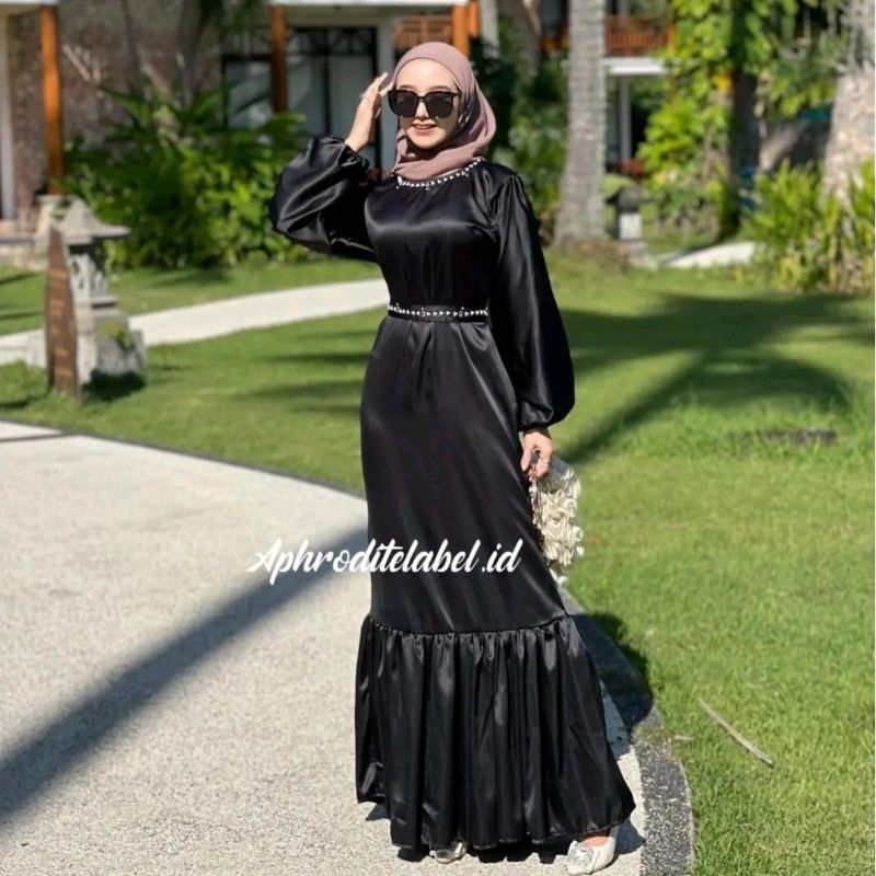 Jisoo dress mermaid dress kondangan gamis kondangan bridesmaid satin dress gamis muslim