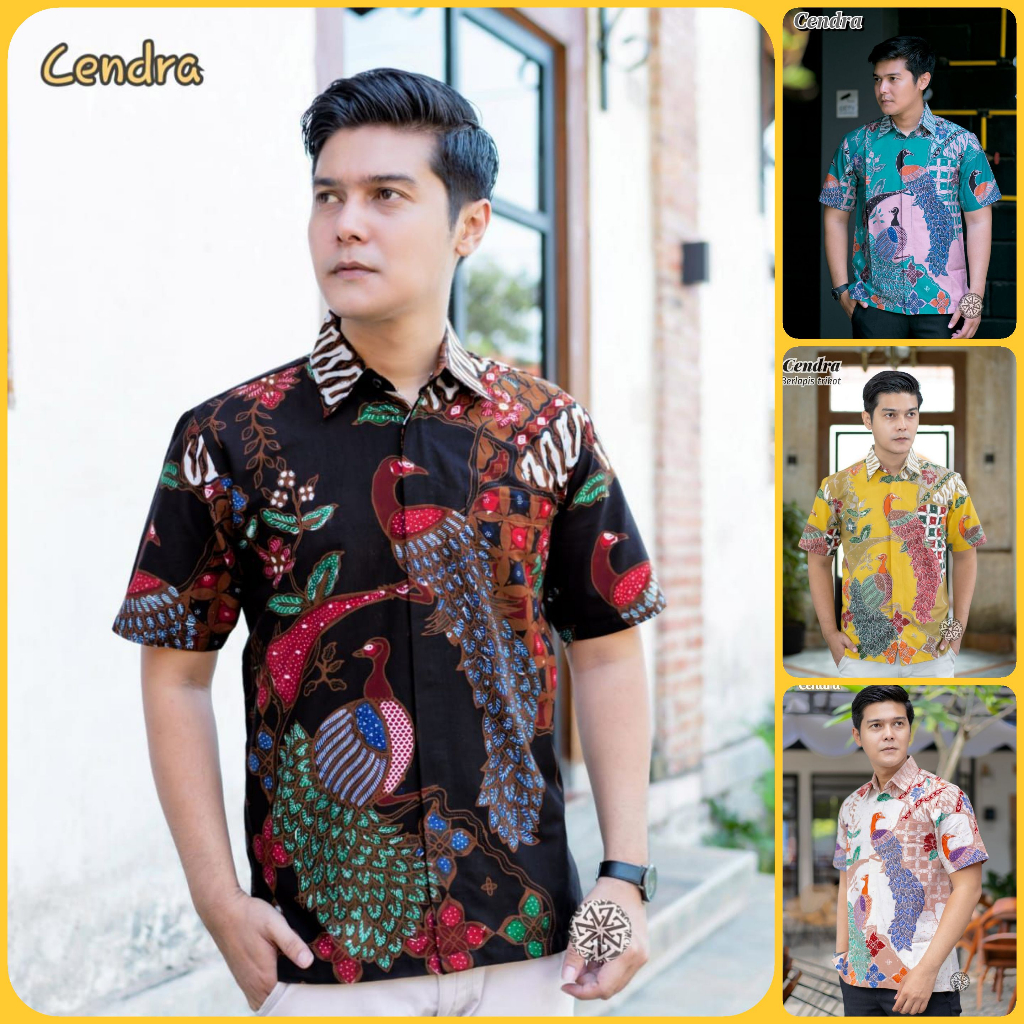 Kemeja Batik Tulis Pria Berlapis Furing Trikot Lengan Pendek Handmade motif cendra - Hem Batik