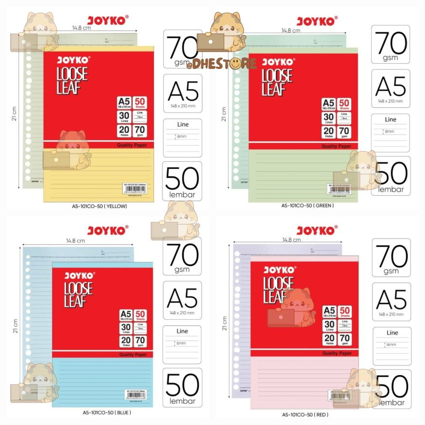 

Kertas Loose leaf Joyko warna A5 / Kertas Loose leaf Joyko putih bergaris A5
