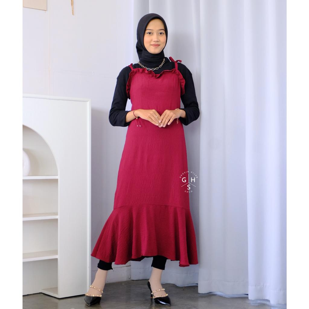 KARTIKA LONG DRESS TALI ATASAN WANITA REMAJA CRINCLE AIRFLOW PREMIUM (DBY)