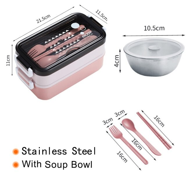 Triple W 3in1 Lunch Box Stainless Kotak Bekal Makan Sendok Garpu Set Kotak Makan Anak Tempat Makan Sarapan Sekolah