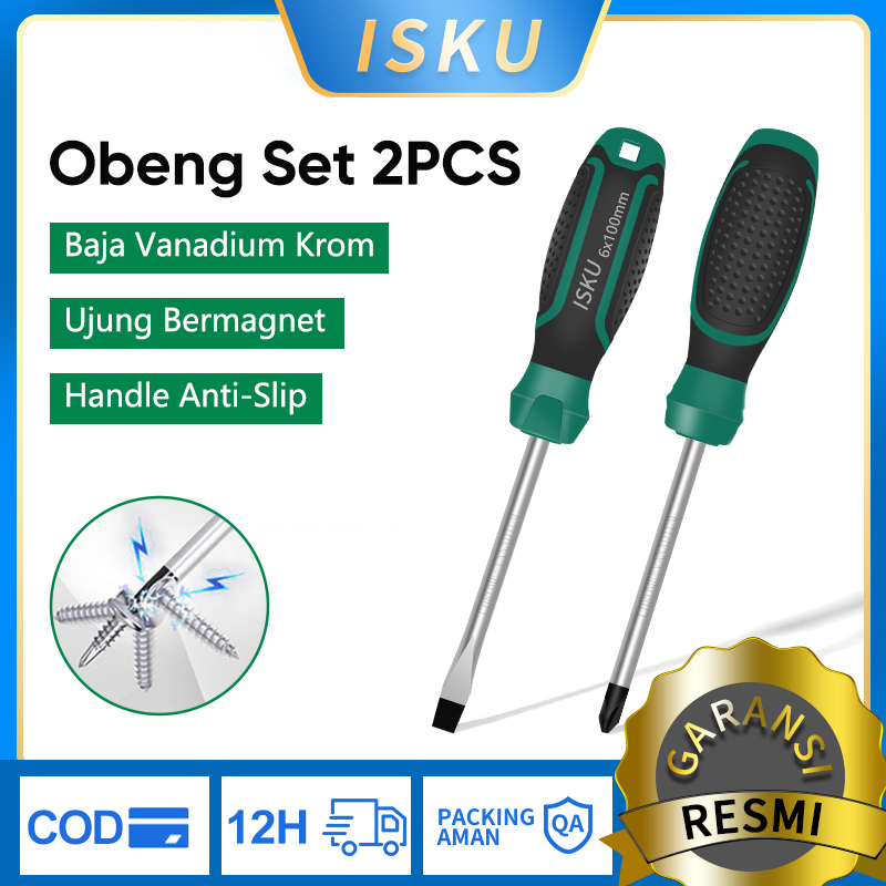 ISKU Obeng Set 2pcs Obeng Set Magnetic Screwdriver Set Tip Magnetik Chrome Vanadium Obeng Set