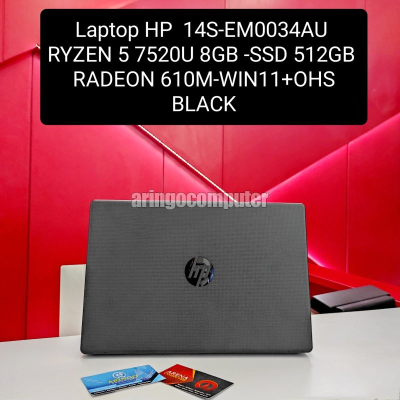 Laptop HP 14S-EM0034AU RYZEN 5 7520U 8GB -SSD 512GB -RADEON 610M -WIN11+OHS -BLACK