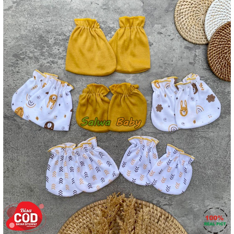 Isi 3 PCS Sarung Tangan Dan 3 PCS Sarung Kaki Bayi Baru Lahir Seri Kuning Mustard Usia 0-3 Bulan Anababy