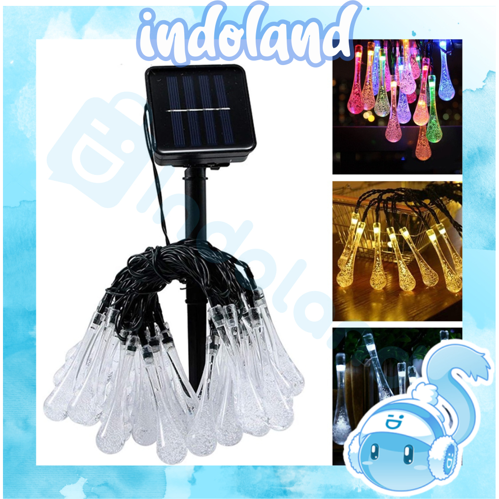 ☀ INDOLAND ☀  Lampu Taman Pohon Hias Solar Panel Lampu Gantung Lampu 20 LED hias Raindrop Tenaga Surya Led 4.8Mtr String Wedding Dekorasi Pesta Outdoor E025