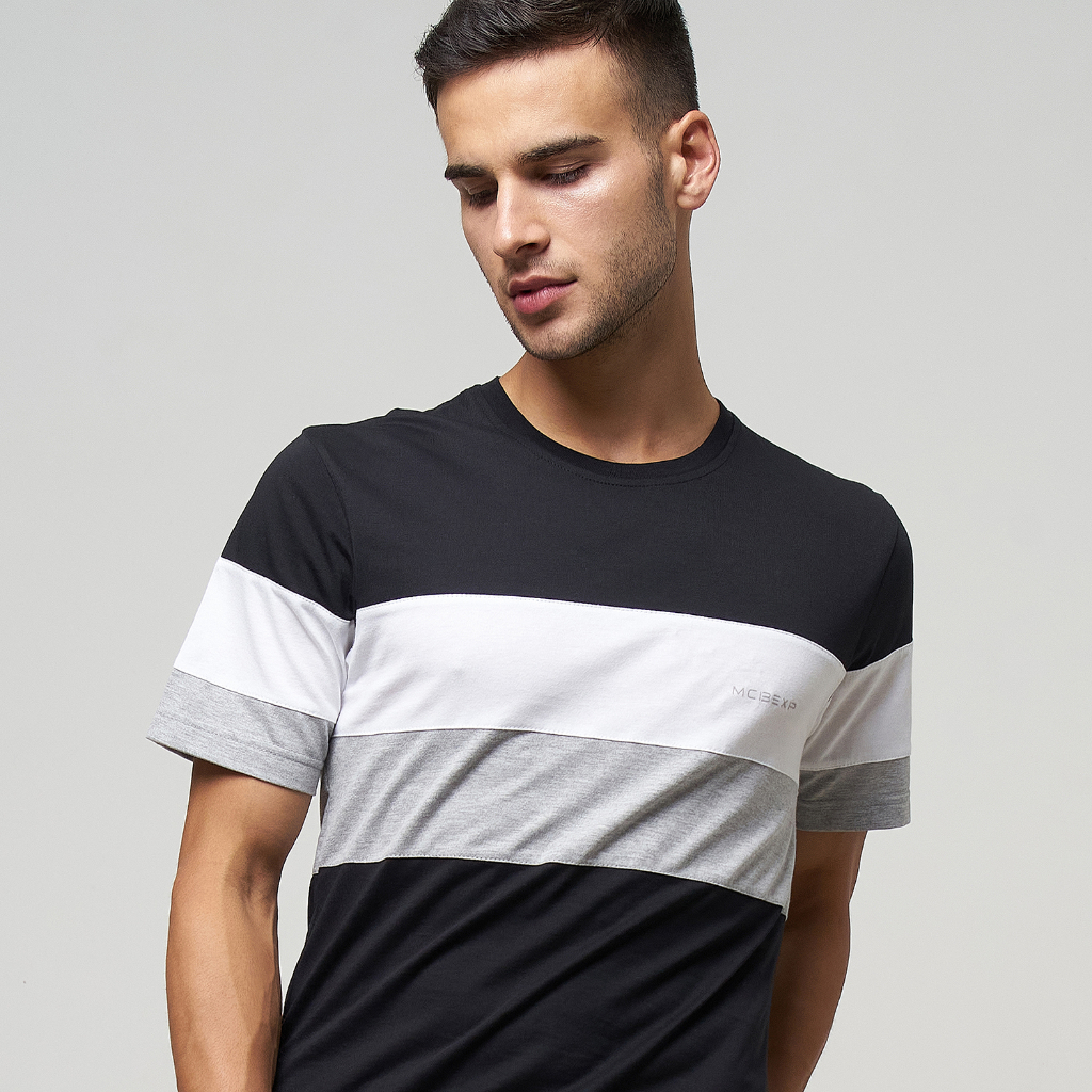 MCB Kaos Pria Slim Fit Basic Cut Kombi T-Shirt Black White 0303122-04122