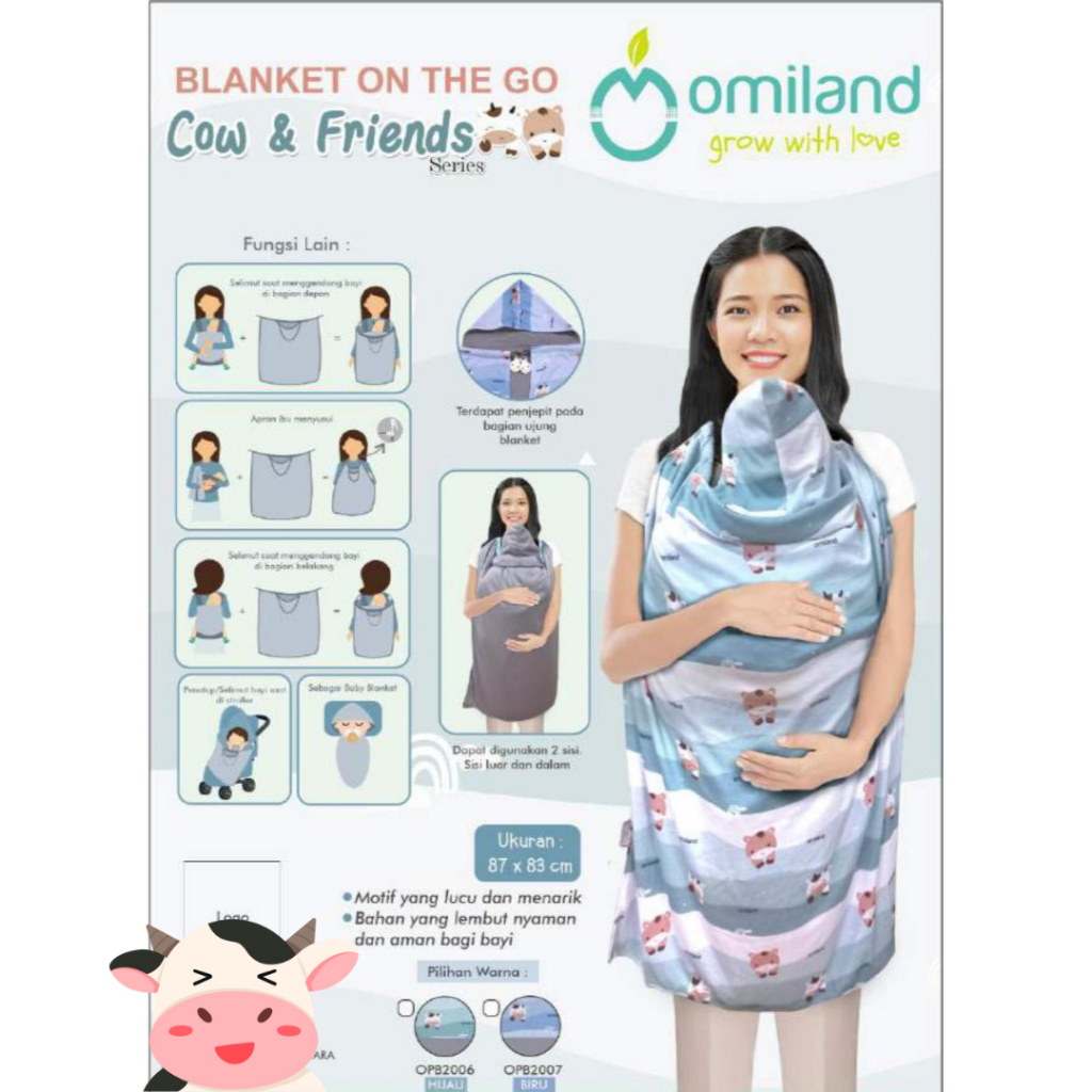 Omiland On The Go Baby Blanket Multifungsi Selimut Zebra Series &amp; Cow Series