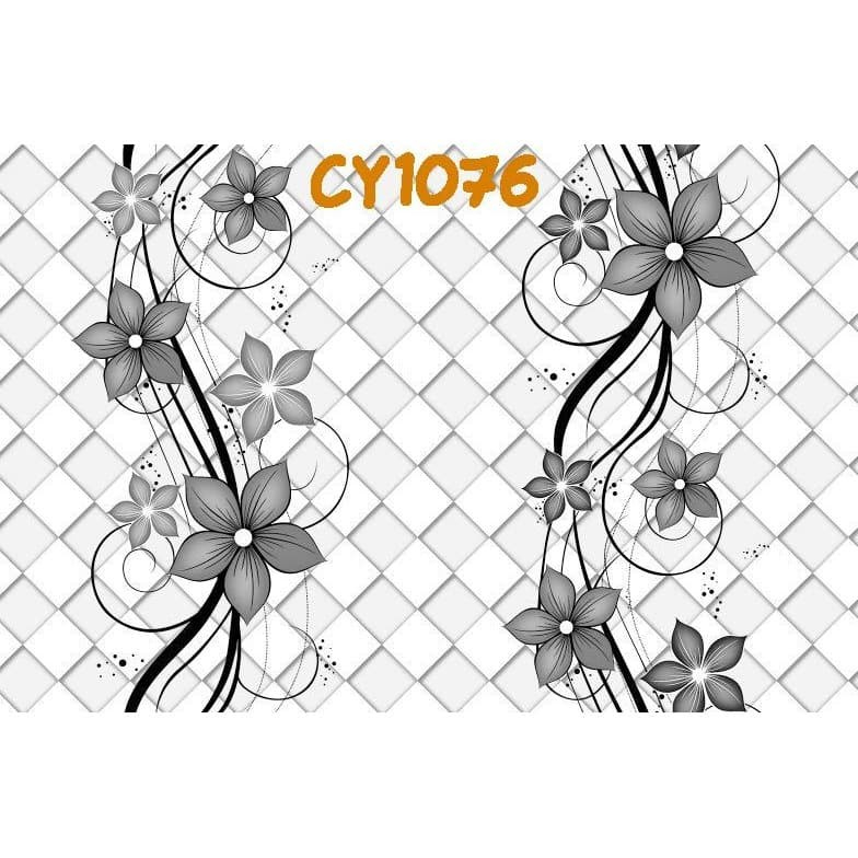CY1076 Wallpaper Grey N Black Flower 10m 45cm Walpaper Stiker Dinding