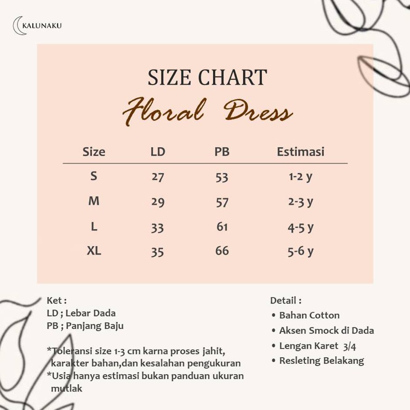Kalunaku Floral Dress Anak 1-5thn / Dress Smocked Anak