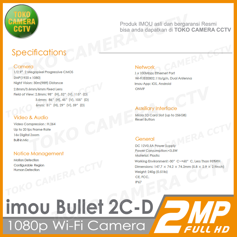 IMOU BULLET 2C-D 2MP CCTV WIFI KAMERA IP CAMERA WIRELESS BULLET 2 CD