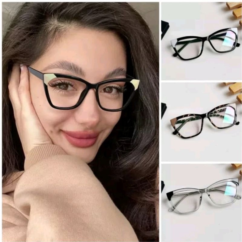 kacamata cat Eye terbaru lensa bluecromic photocromic Blueray frame 2117