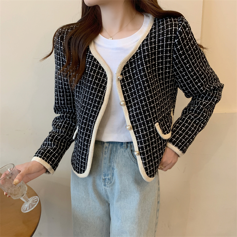 Korean Style Lengan Panjang Kekinian Premium Kotak-kotak Kardigan Crop Jacket Wanita Terbaru Vintage Baju Atasan Wanita