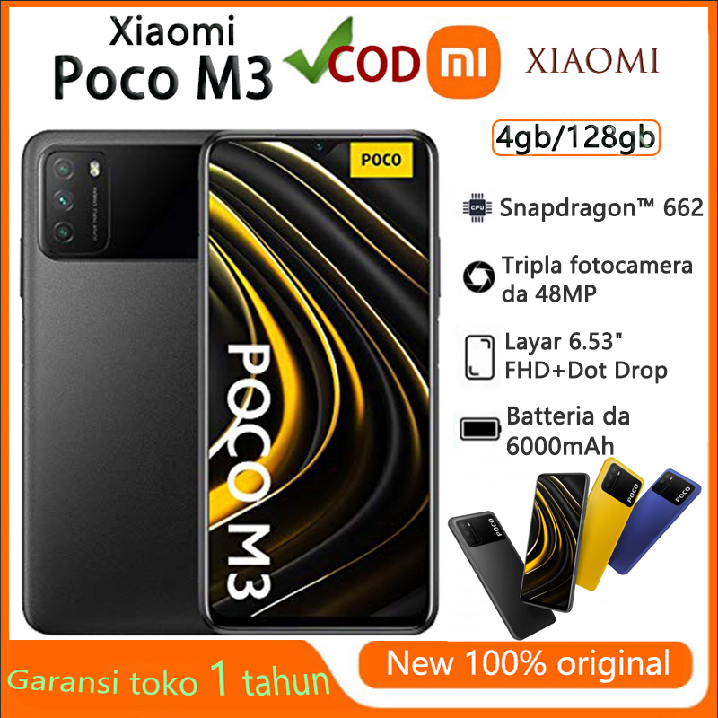 HP Xiaomi Poco M3 RAM 4/128 & 6/128 Display Dot Drop FHD+ da 6.53" Batteria da 6000mAh Garansi 1 Tah