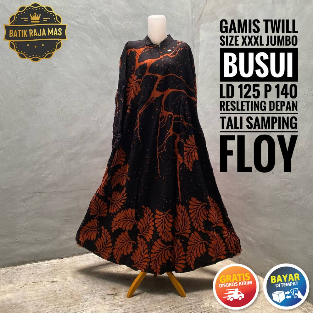 Baju Gamis Orang Tua Wanita Dewasa Jumbo Syari Lebaran Kekinian Twill Ori Pekalongan Busui Friendly 