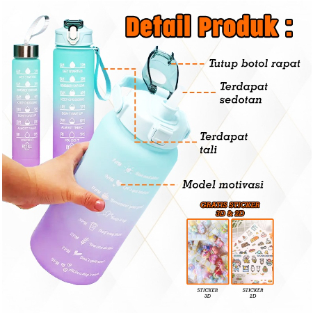 [ OBJ ] Botol Viral Gradasi 3in1 1 Set 2Liter + 900ml + 350ml Free Stiker 3D