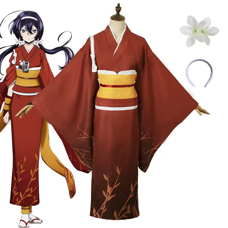Bungo Stray Dogs cosplay costumes Izumi Kyouka cosplay Floral bathrobe kimono Set and wig