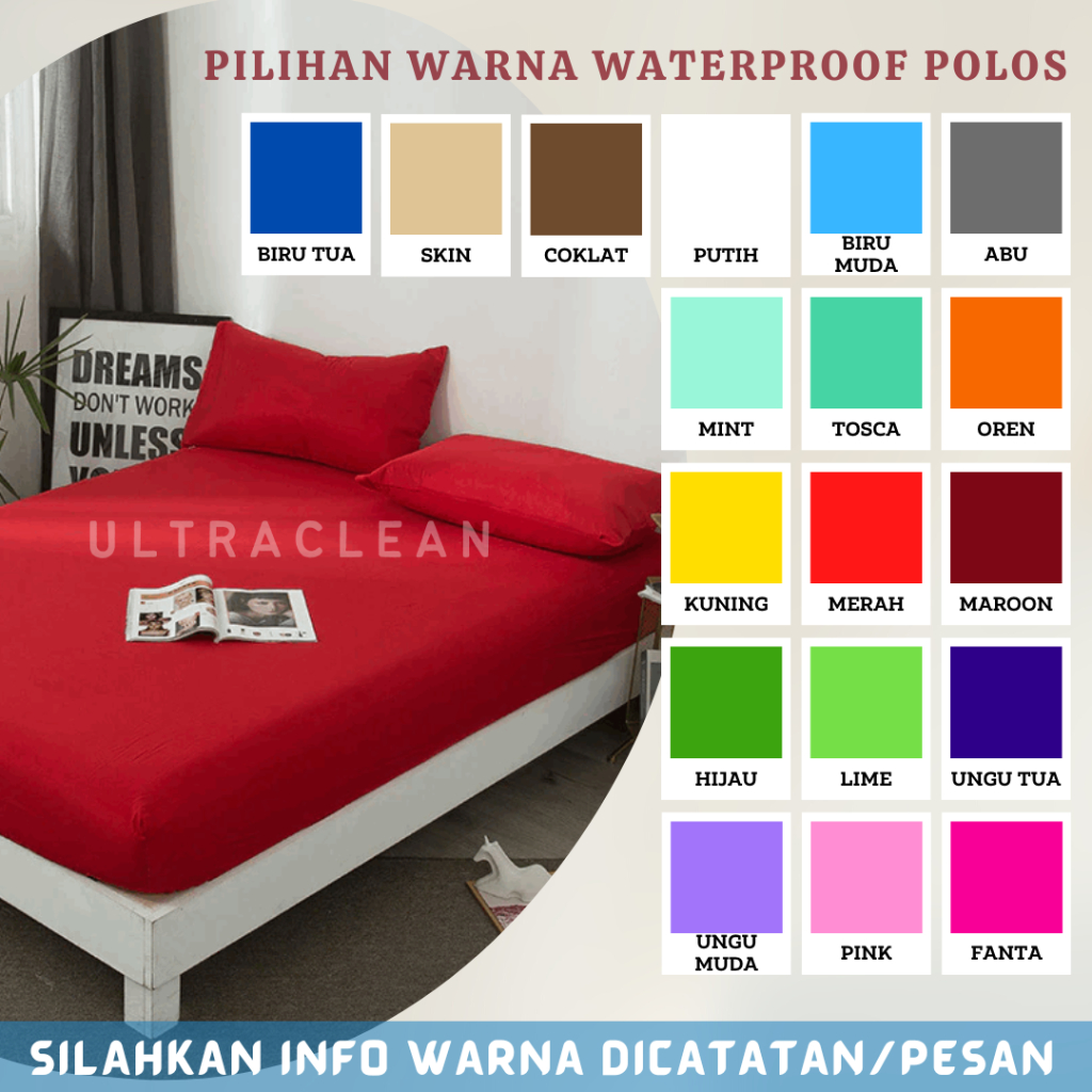 SPREI WATERPROOF SULTAN Free KARET ANTI GESER Motif DEWASA ANAK POLOS Ukuran Size NO1/NO2/NO3 180X200 160x200 120x200 90x200 200x200 140x200