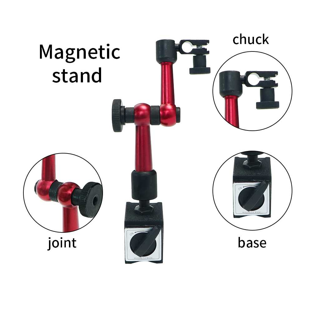 Holder Dial Indicator Magnetic Mini Universal Tiang Sambung Fleksibel Stabilitas Tinggi Alas Magnetik