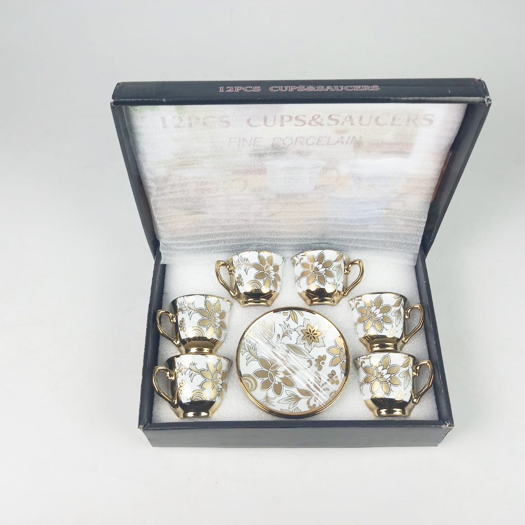 Set Cangkir Keramik 6 in 1 Tea Coffee Cup Electroplating 100ml - SF-6100 - Golden