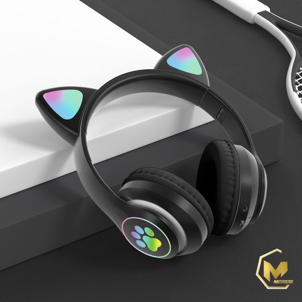 Hf bando headphone B39 STN28 Kucing Karakter LED Color Headset Gaming Bluetooth Wireless Game Headset Cat Ear LED Bando anak Perempuan Cewek Wanita Headset Led RGB Headset Komputer Headphone Laptop MA025