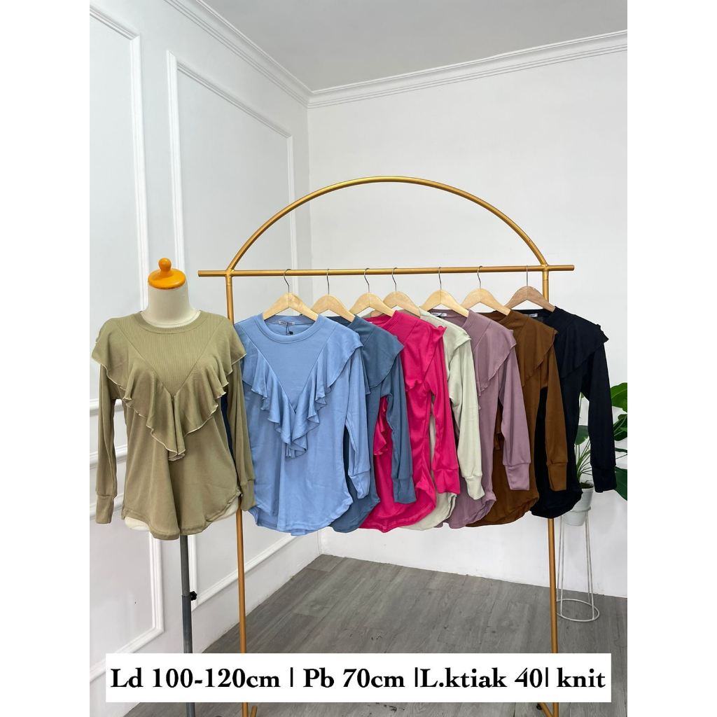 DEBY BLOUSE RIB RUFFLE RUMBAI KNIT TOP / ATASAN BLOUSE RUMBAI / KAOS RAJUT KNIT TOP