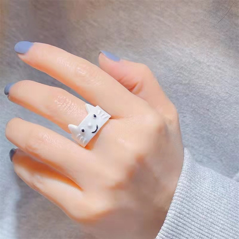 Cincin Akrilik Resin Anak Kucing Lucu Cincin Tiga Dimensi Kartun Hewan Kecil Cincin Tiga Dimensi