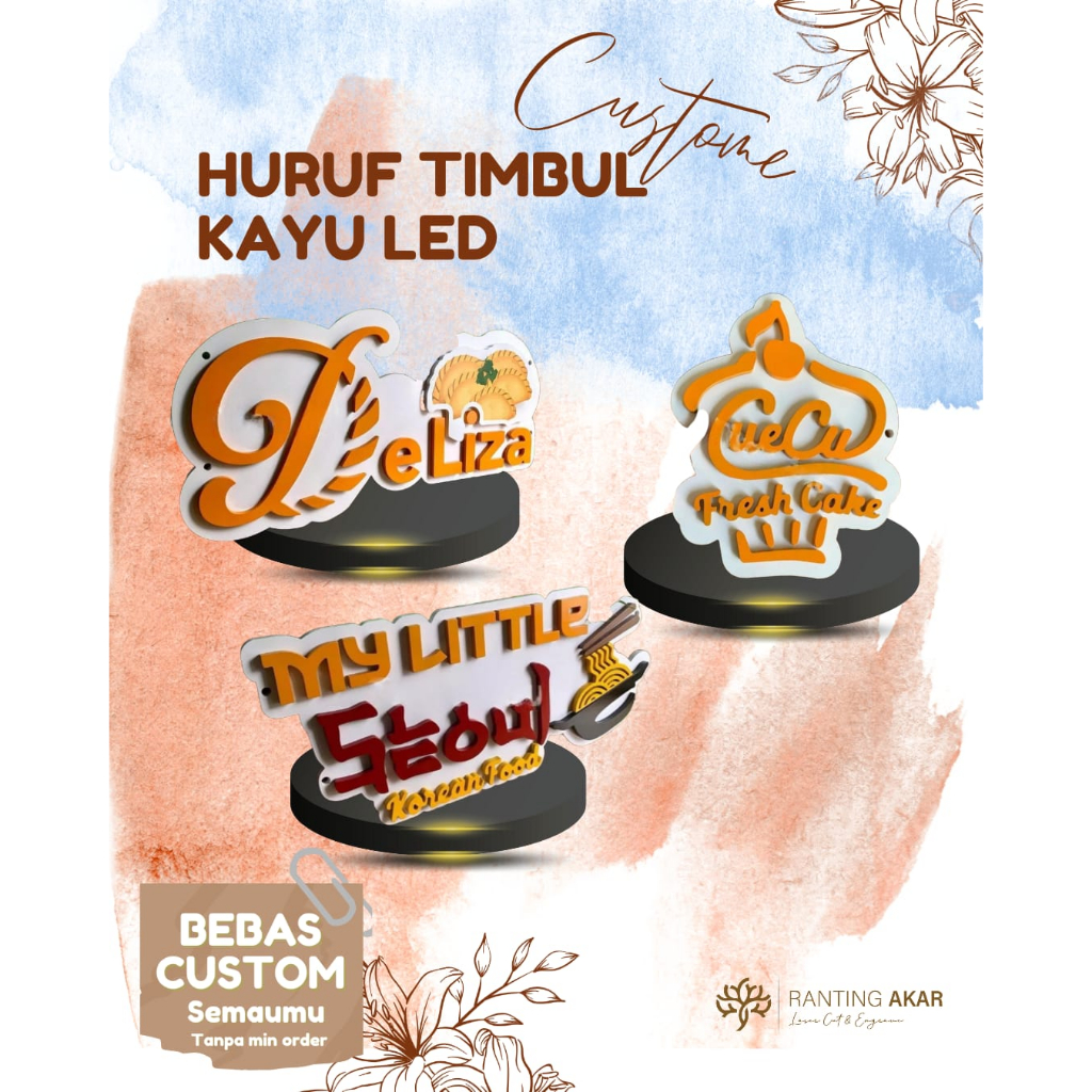 Huruf Kayu led custom / Huruf Timbul / Hiasan Dinding / Dekorasi / Logo Kayu / Nama Custom / 3D Huru