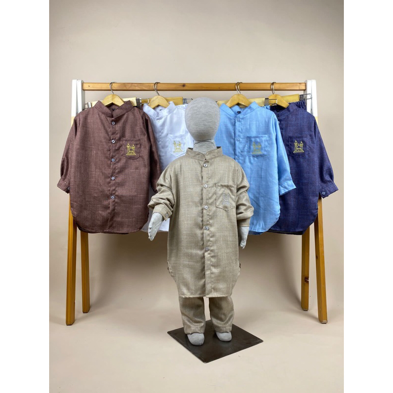 SET KOKO KURTA LINEN BORDIR ANAK LAKI-LAKI/PAKAIAN MUSLIM ANAK LAKI-LAKI SIZE 2-12