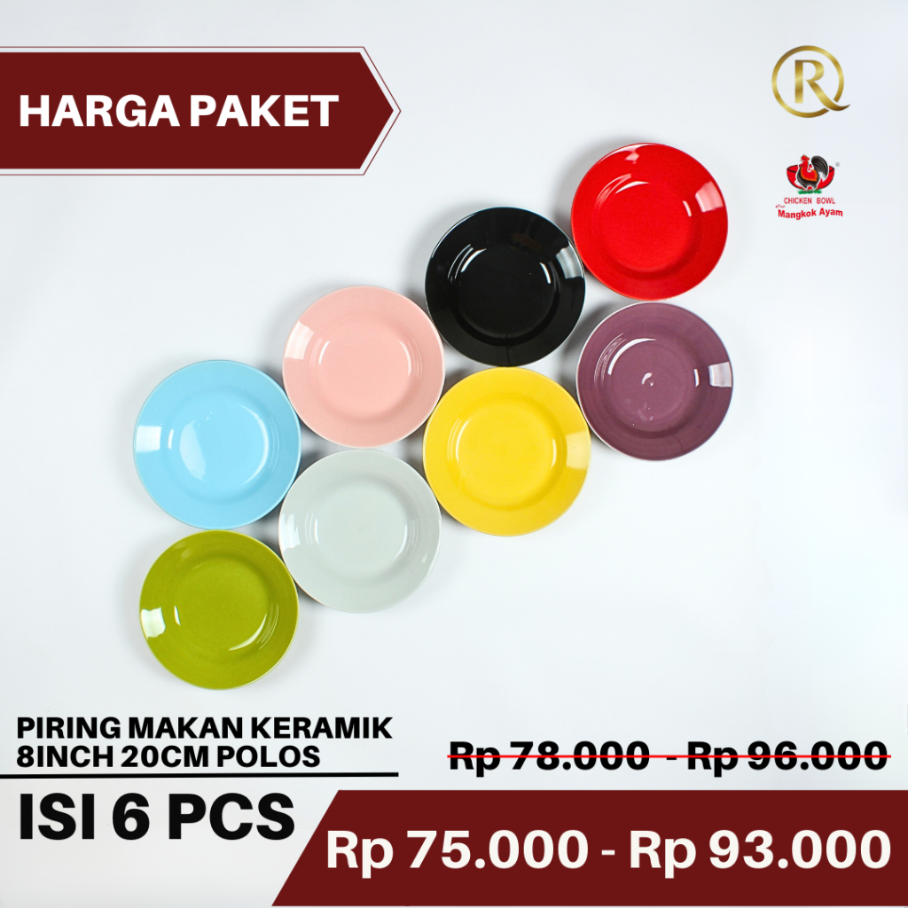 Paket Isi 6pcs Piring Makan Keramik 8inch 20.5cm Polos