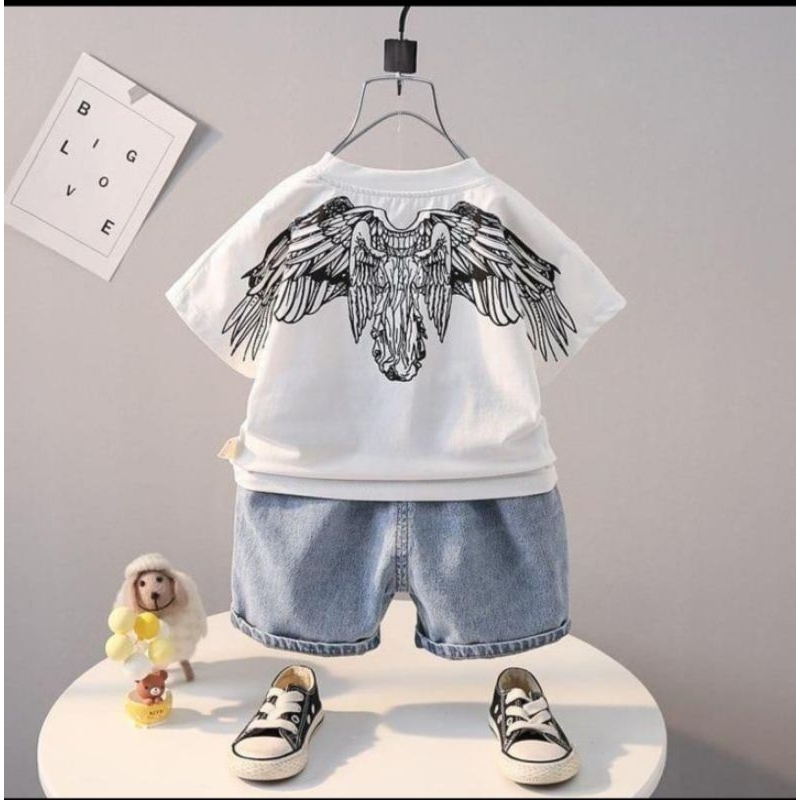 Setelan anak laki laki motif wings angel terbaru usoa 1 sampai 5 tahun baju anak pakaian anak setelan anak