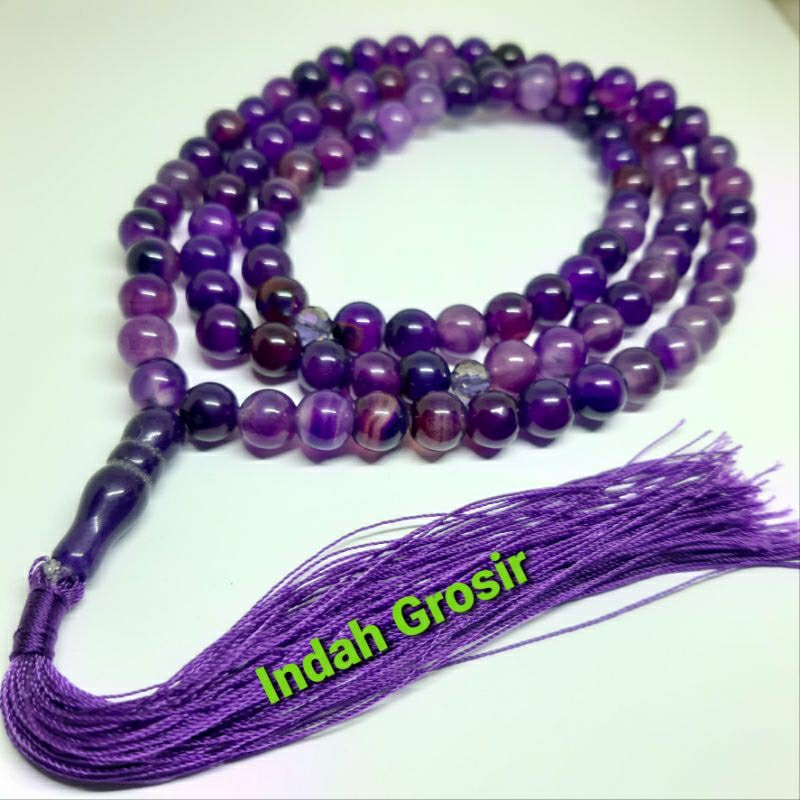 Tasbih batu kecubung ungu belang 8mm 99butir original