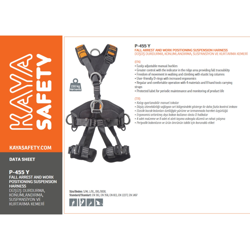 Full Body Harness KAYA SAFETY P 455 Y - Fall Arrest Work Positioning Suspension and Rescue Harness
