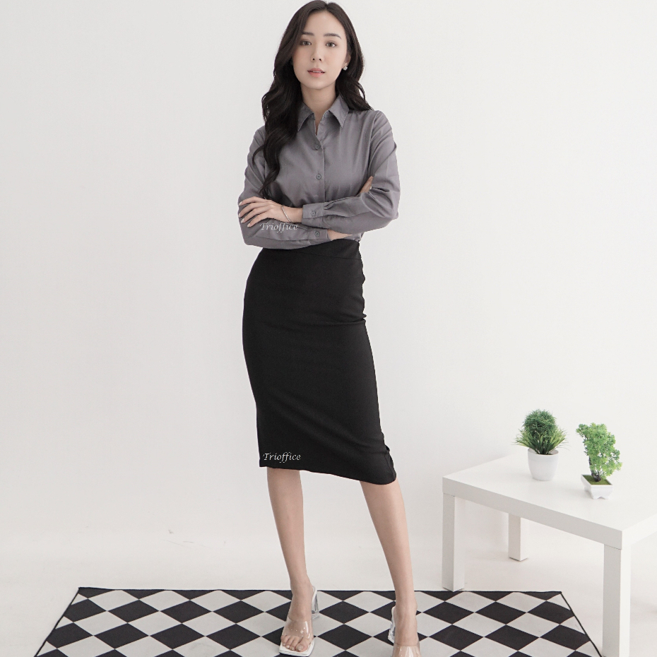 Rok Span Hitam Kerja Formal Polos Midi Sebetis 7/8