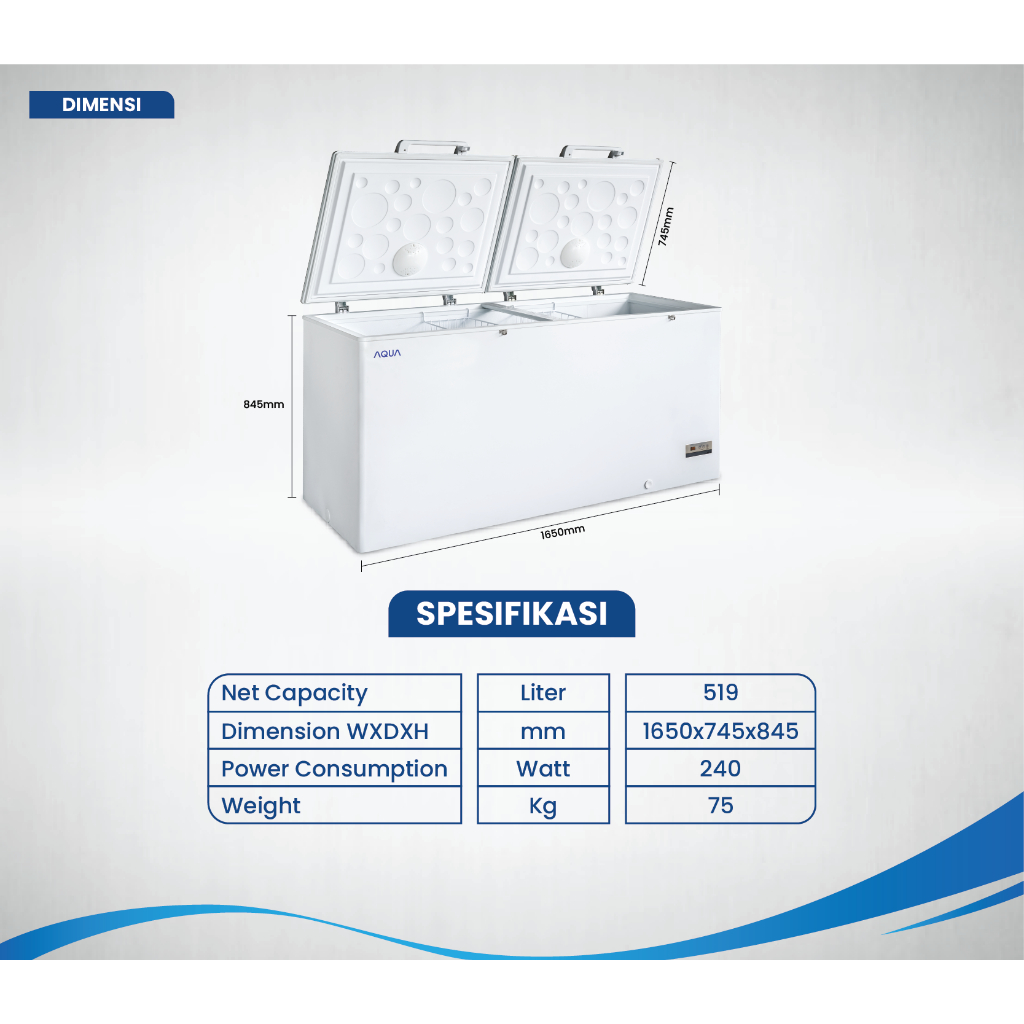 AQUA AQF-550EC / AQF550EC Chest Freezer 519 Liter 240 Watt PCM Garansi Resmi