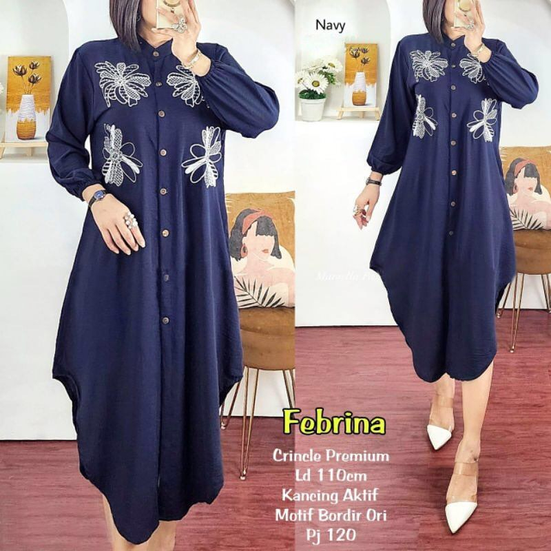 Tunik Wanita Terbaru 2023 Febrina Tunik bordir Baju Tunik Wanita Minimalis Modren Style Febrina Tunik Wanita Korean Style Bahan Crinkle Aplikasi Bordir ory premium  Long Tumik Murah Best Seller