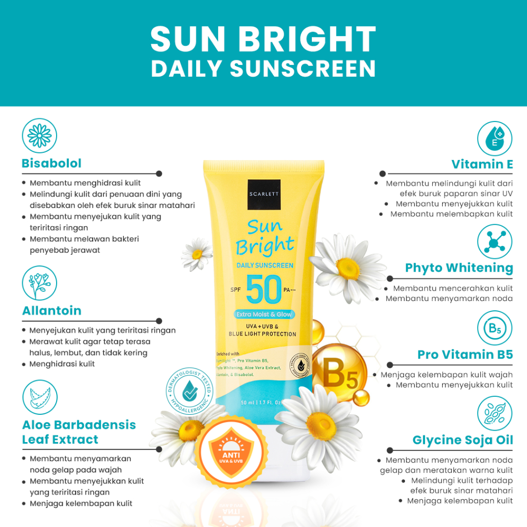 SCARLETT WHITENING Sunscreen Sun Bright Daily SPF 50 PA+++ 50ml