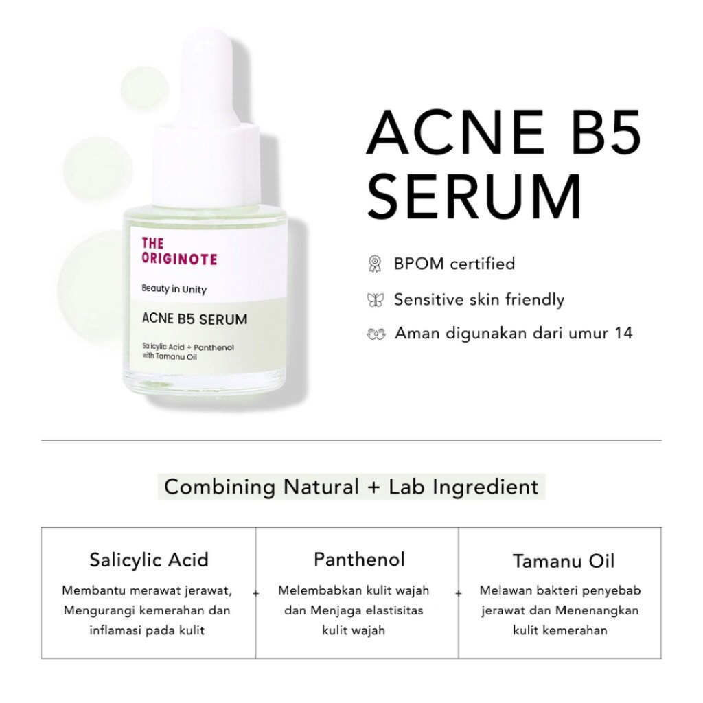 THE ORIGINOTE Acne B5 Serum - Serum Anti Acne Anti Inflamasi untuk Merawat dan Mencegah Pertumbuhan Jerawat with Salicylic Acid