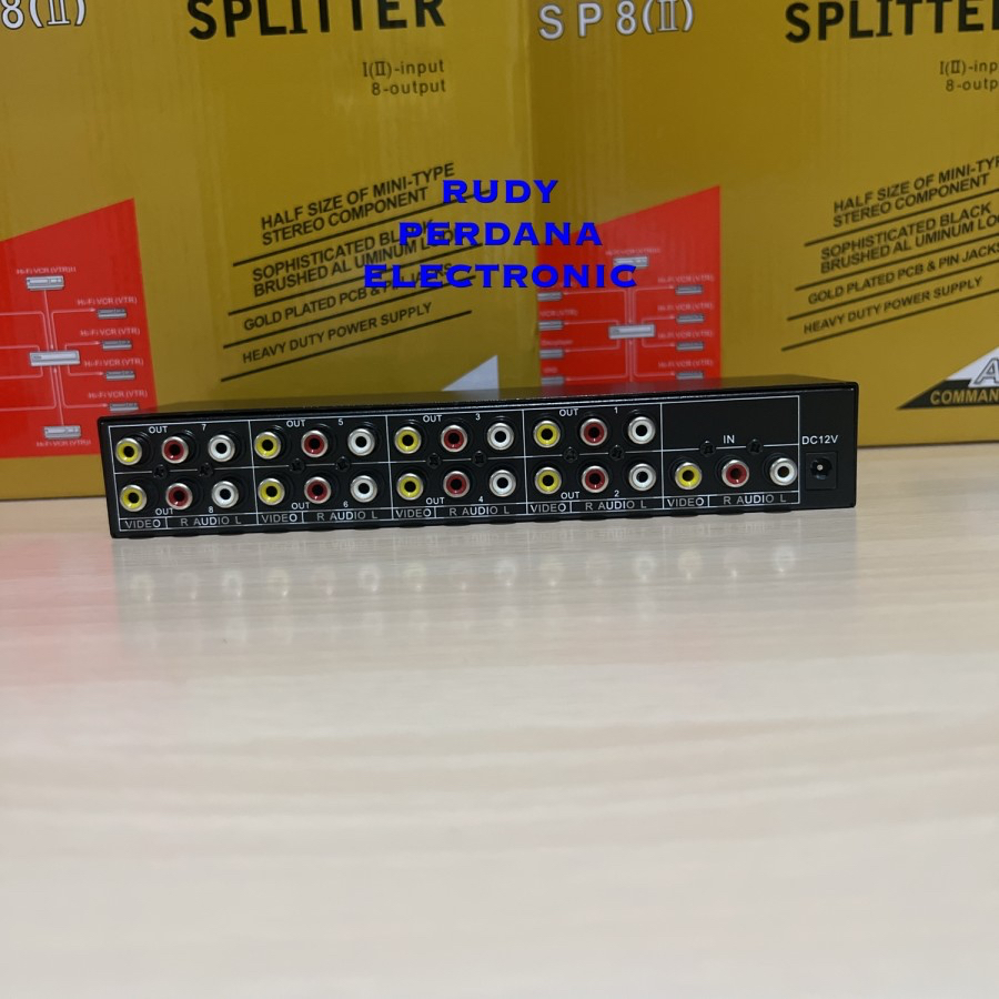 AV AUDIO VIDEO TV SPLITTER SPLITER PEMBAGI SIGNAL SINYAL 1 IN 8 OUT WAY PORT VSP8 STB DVR CCTV VCD DVD