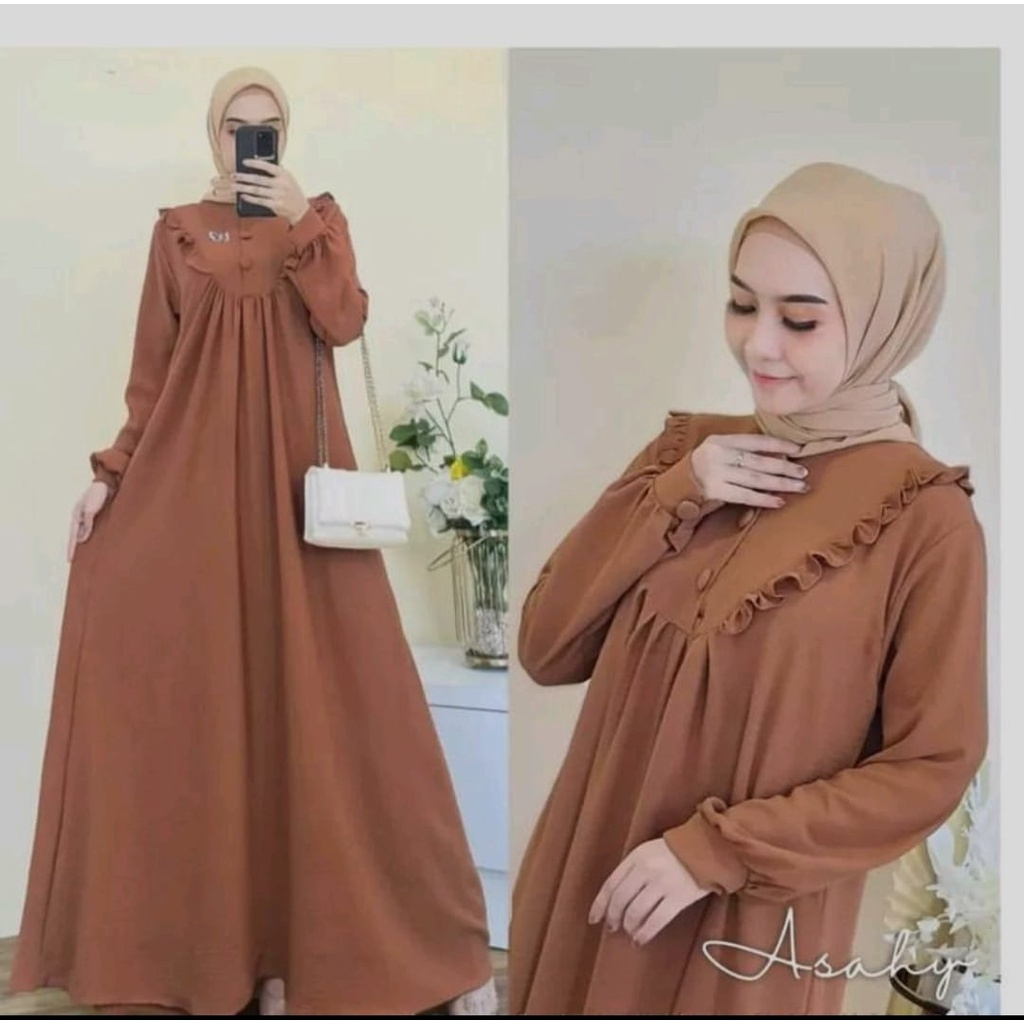Gamis Crinkle airflow Terbaru Dress Putih Muslim Dress Putih Muslim Kekinian Pakaian Wanita Lebaran 