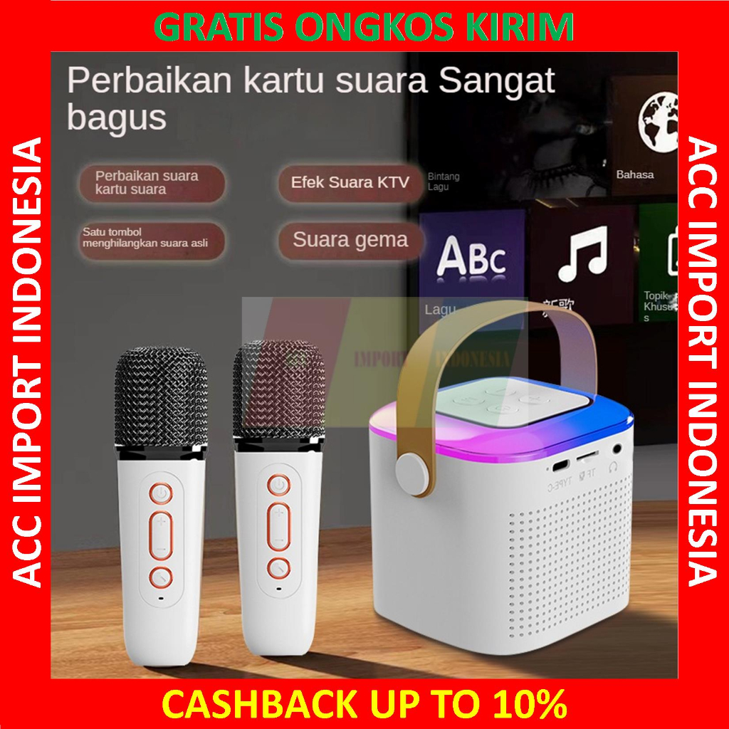Microphone Speaker Karaoke Portable LED RGB Wireless Bluetooth HP TV