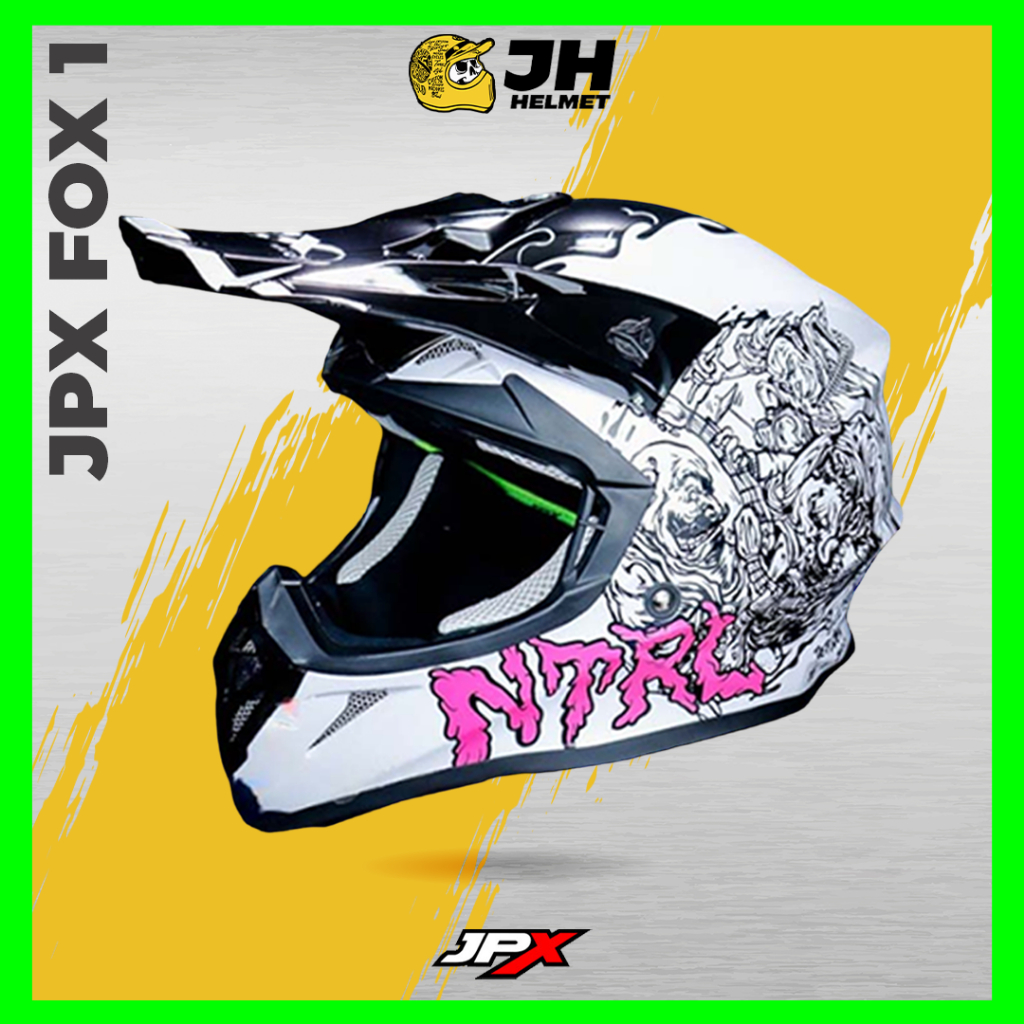 Helm JPX Cross Fox1 Netral Pearl White Glossy | Fox 1 Trail | Helm Full Face | JUAL HELM