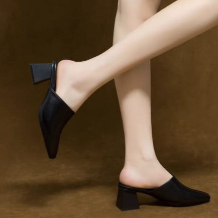 ZUFAR - Lora Sandal Bustong BLOCK HEELS hitam putih