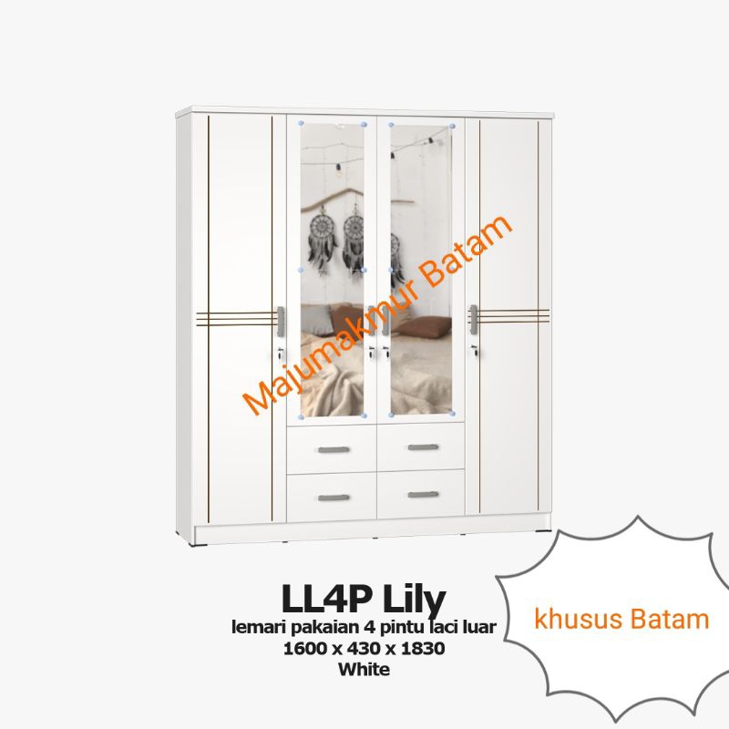 LEMARI PAKAIAN BAJU 4 PINTU LL4P LILY ( BATAM SAJA )