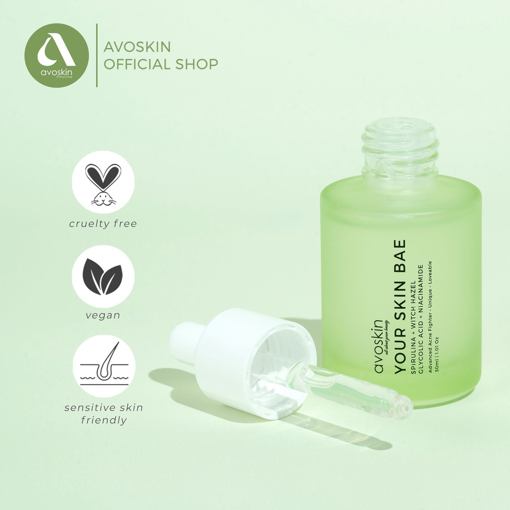 AVOSKIN YOUR SKIN BAE SPIRULINA + WITCH HAZEL + GLYCOLIC ACID + NIACINAMIDE SERUM 30ML