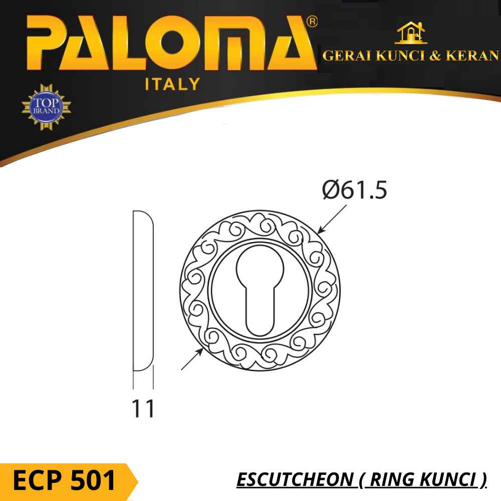 PALOMA ECP 501 RING KUNCI BULAT ESCUTCHEON PREMIUM COVER TUTUP CYLINDER KUNCI GOLD PLATED